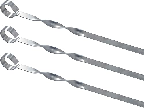 Miniatura 3 de Hakka - Brochetas de acero inoxidable para barbacoa, 23 pulgadas, resistentes, grandes, anchas, reutilizables, con mango de anillo antideslizante,