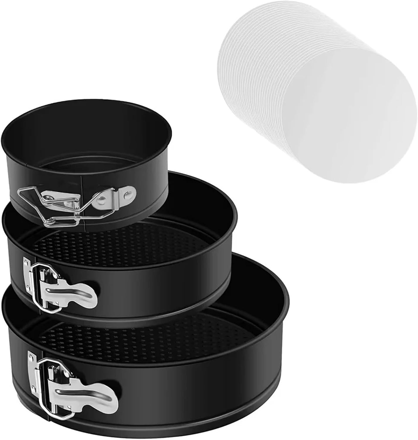 3-Piece Round Nonstick Springform Cake Pans with 50 Pcs Paper Liners for Cheesecake Baking Set Y0057