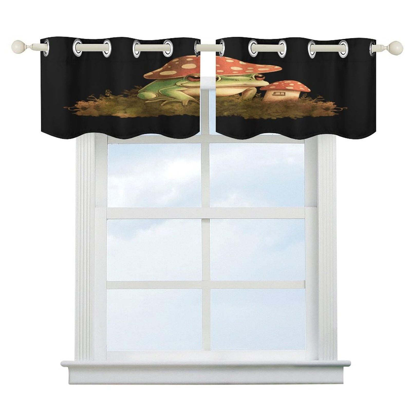 Fekiloot Style Mushroom House And Frog Short Curtains Valance Curtain