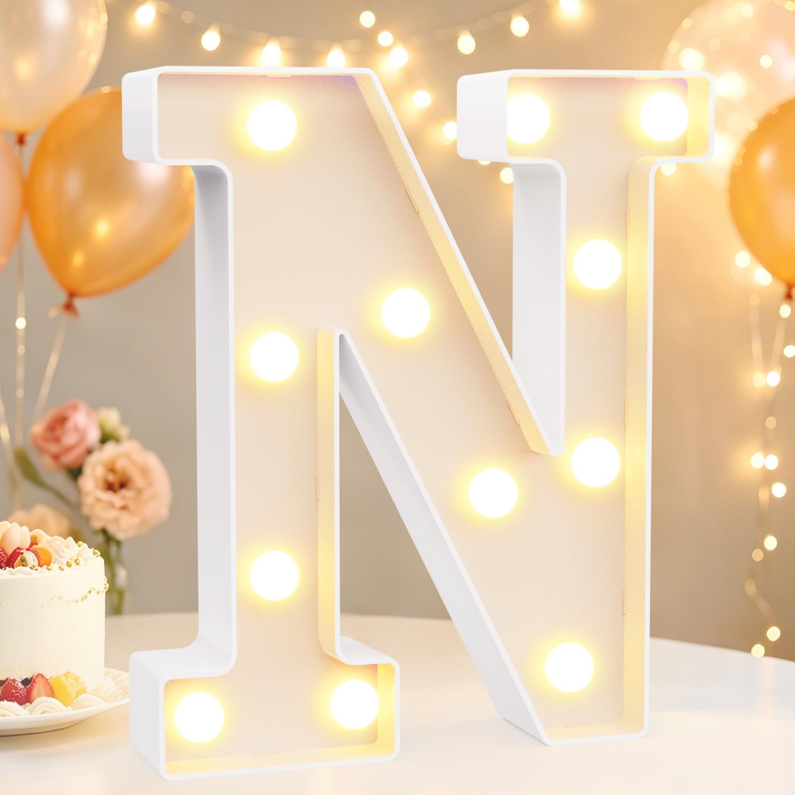 LED Light Up Marquee Letters for Birthday Decorations, Letter N Warm White — image 1