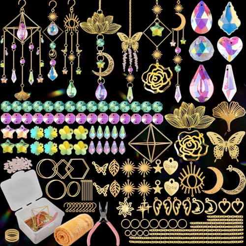 Ecoofor 407 pcs DIY Sun Catchers for Adults DIY Suncatchers Making Kits Hanging Decorative Suncatcher Crystals Rainbow Maker for Indoor Home Decor