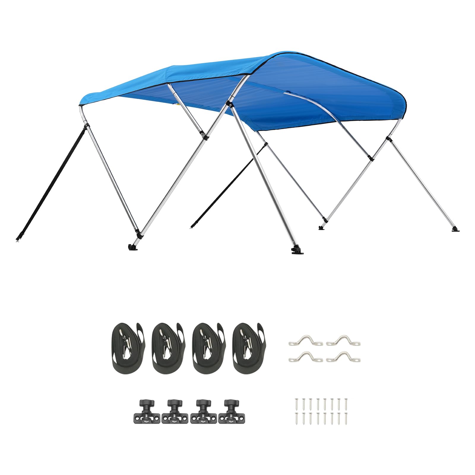 VEVOR Tendalino per Barca a 3 Archi, Poliestere 600D, Telaio in Lega di Alluminio, Impermeabile, Parasole, Larghezza 155-168 cm, Blu Pacifico