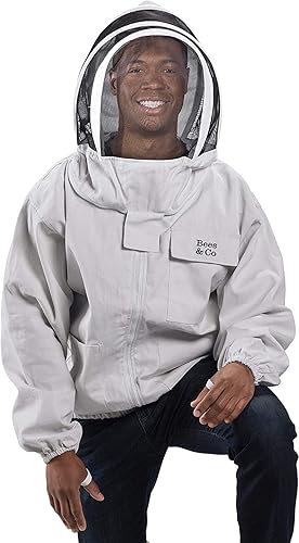 Miniatura 5 de Bees & Co K74 Chaqueta de apicultor de algodón natural con velo de esgrima, M, color blanco cristal