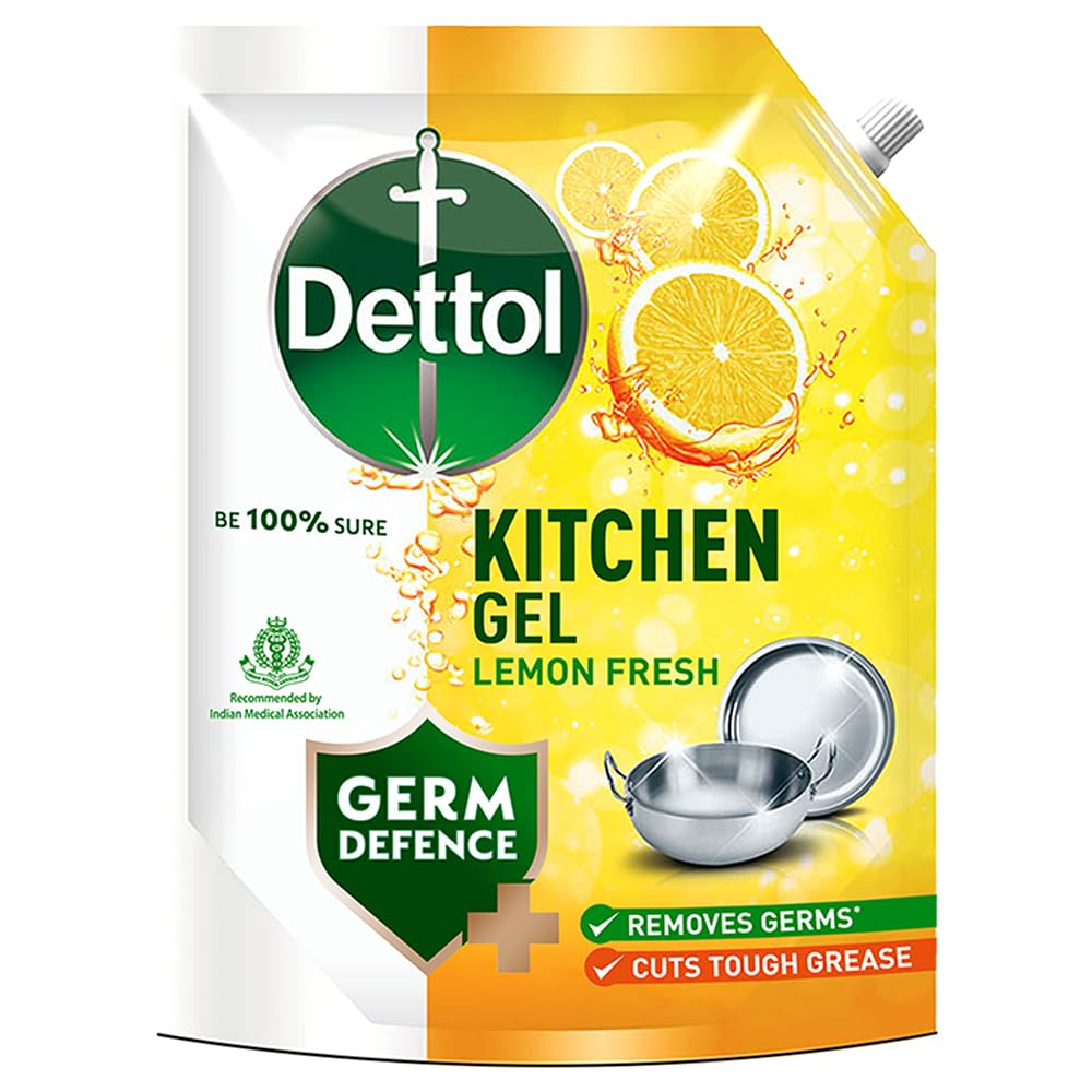 Dettol Lemon Fresh Dishwash liquid and Kitchen Gel || Cuts Tough Grease || Remove germs || 1500ml, (Refill Pack)-image-7