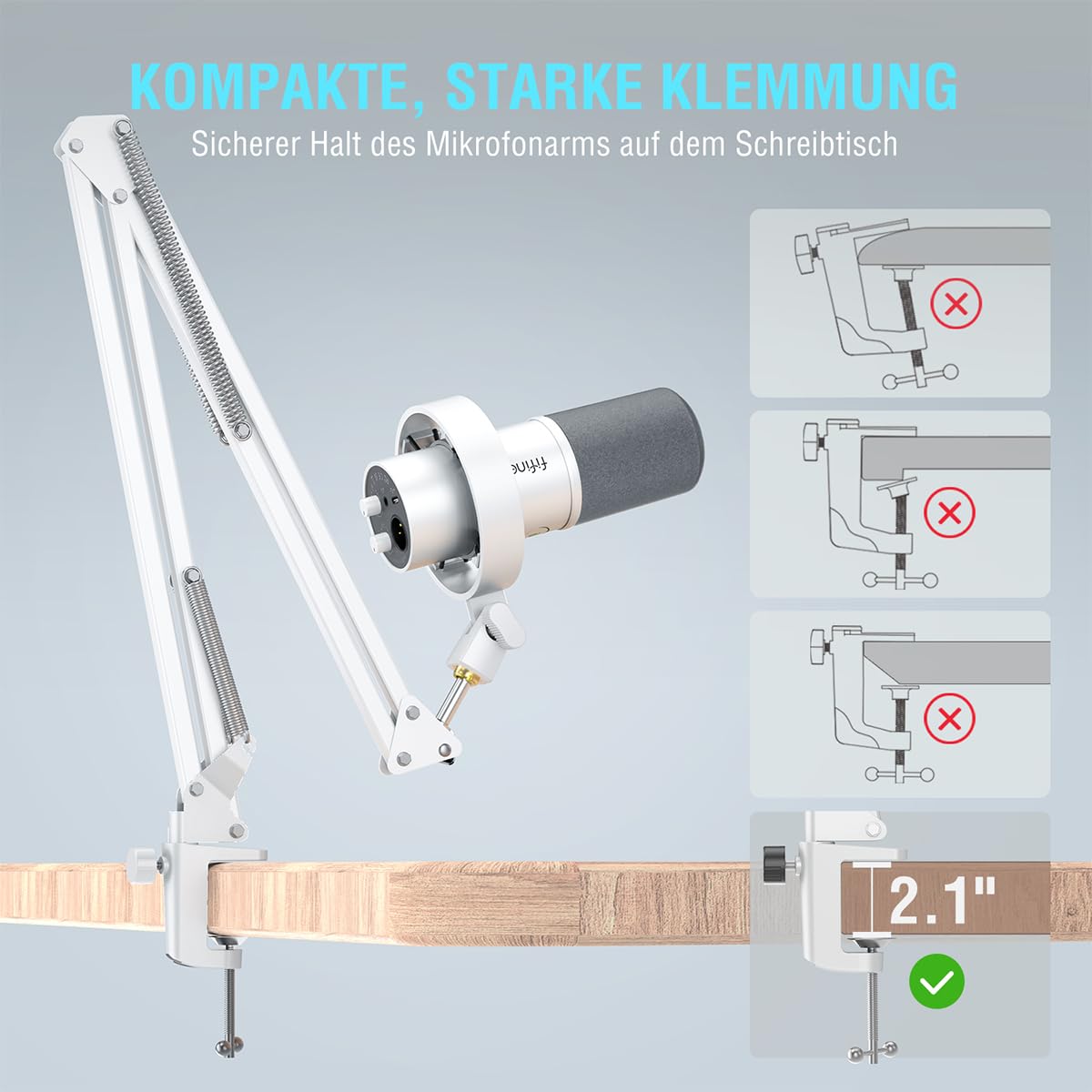 Fifine K688CTW Kit Micrófono Dinámico Podcast Blanco | Con Brazo de Boom, Puertos XLR/USB para PC, Mezclador de Audio. Conector de Auriculares para Grabación Vocal y Música