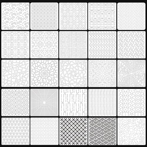 25 Pièces Pochoirs Géométriques pour Peinture,15x15cm Gabarits Réutilisables pour Scrapbooking Cookie Carrelage Mobilier Décoration Murale Dessin Traçage DIY Art Supplies