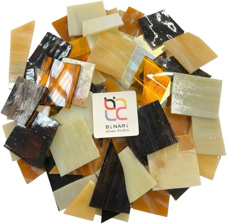 BiNARi | 5 LB Bulk Stained Glass Shards Mosaic Tiles: Studio Grade Professional Mosaics, DIY Art & Crafts - High Quality American Art Supplies (Amber)