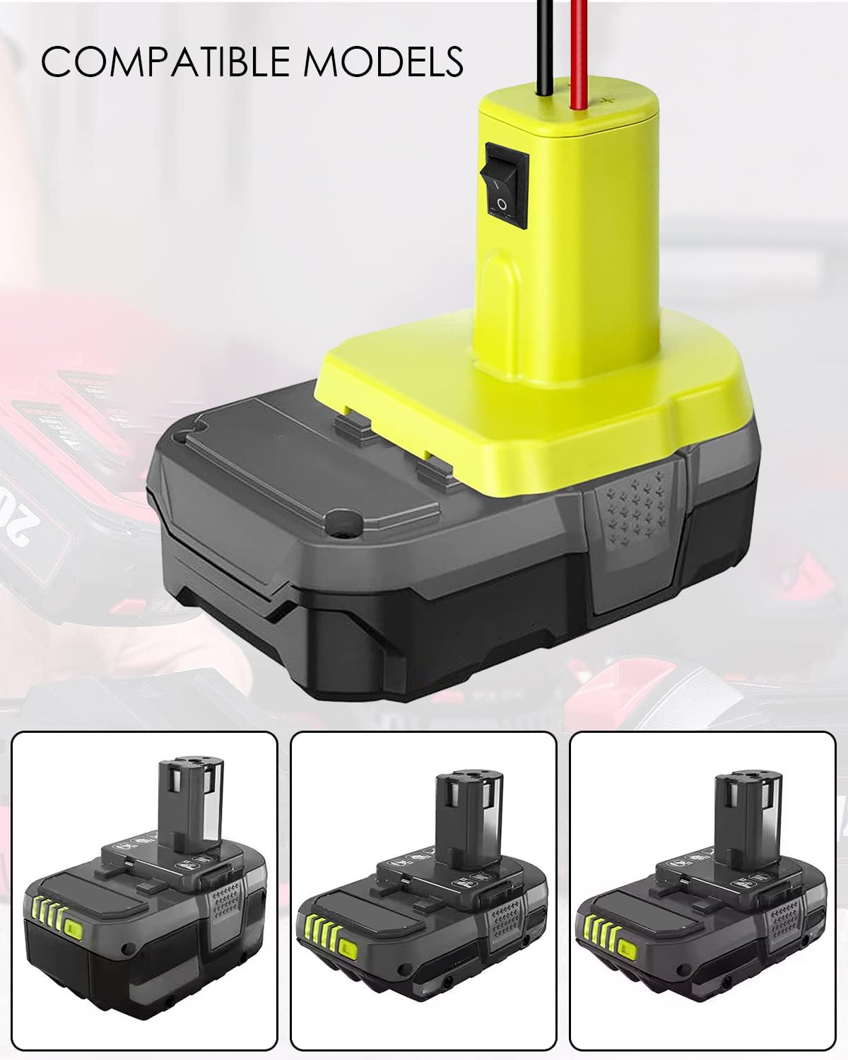 Power Wheels - Kit convertidor de batería compatible con batería de litio Ryobi de 18 V, kit convertidor de batería con protección de bajo voltaje CC y carcasa protectora, con pantalla de voltaje y