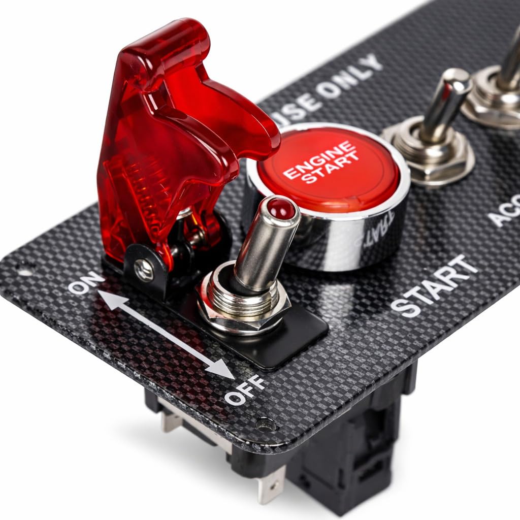 MGI SpeedWare 12V Racing Ignition Switch Panel with Push Start – Toggle Panel Kit for Race Car, Truck, & Boat (4-Switch)