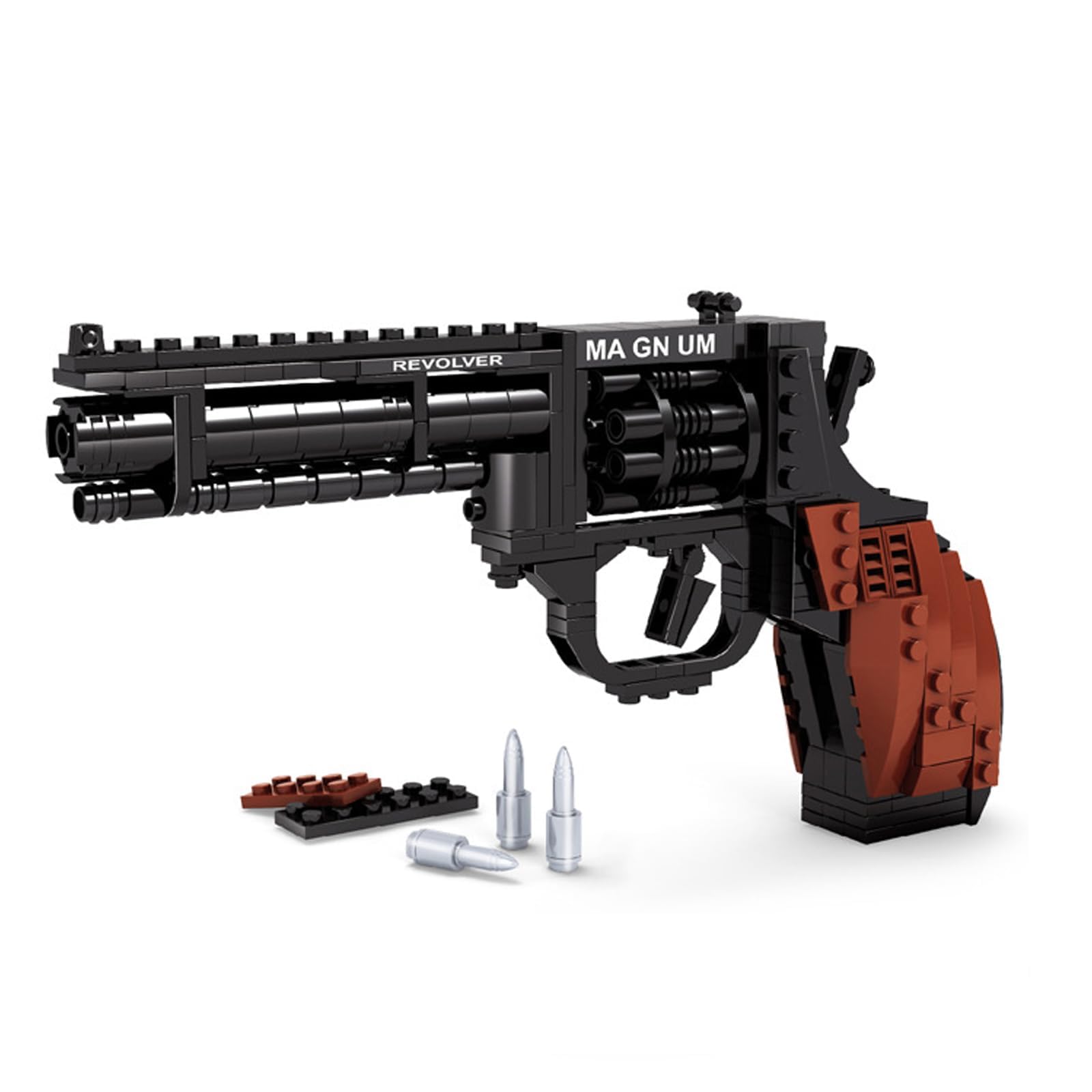 Pxawck 1:1 Revolver Building Bricks Gun Toy, 300 PCS WW2 Military Toys Pistol Model Building Block Set Compatible with Lego,Playset for Boys Kids Ages 6+,Adults & Collectors