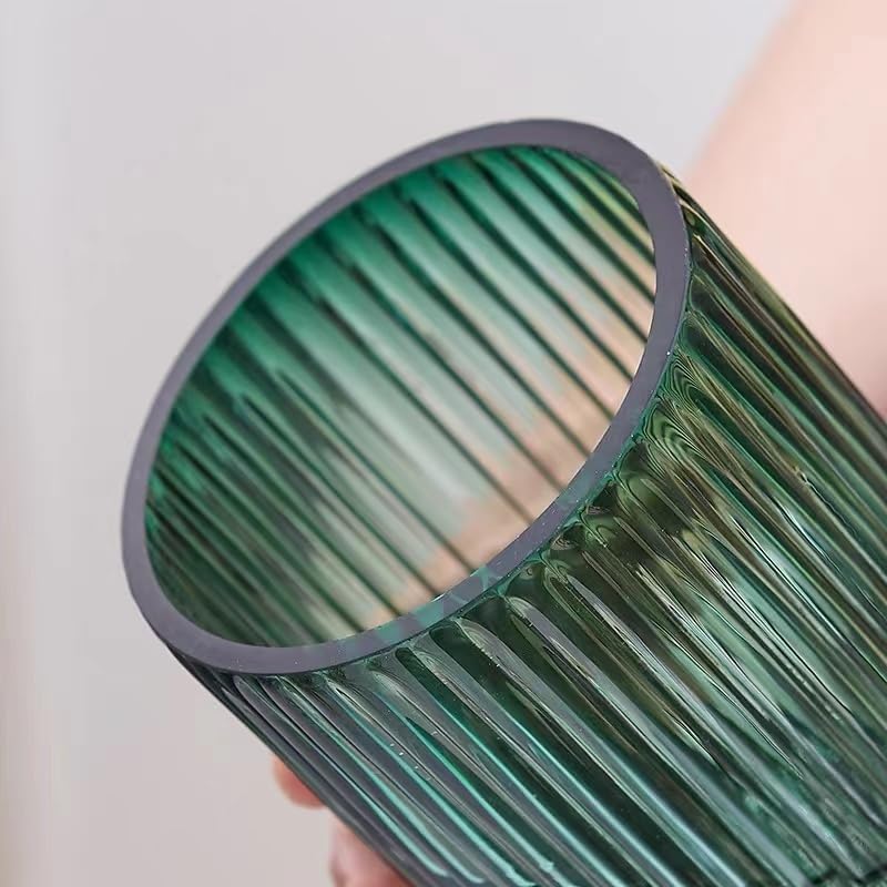 Flower Vase 9.7 inch Green Thickened Hand Blow Glass Vase Round Vintage Striped Bottles for Bookshelf,Dinner Table,Indoor Office Desktop,Meeting Room,Bathroom,Countertop,Home - Image 7