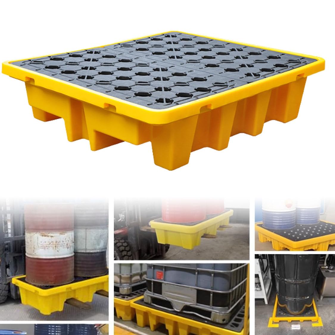 QUSYZD Modular Spill Containment Platform with Grating, Heavy-Duty Polyethylene Spill Tray Pallet, 66x66x15cm, Forklift Accessible, Ideal for Safe Liquid Storage an,66x36x12cm