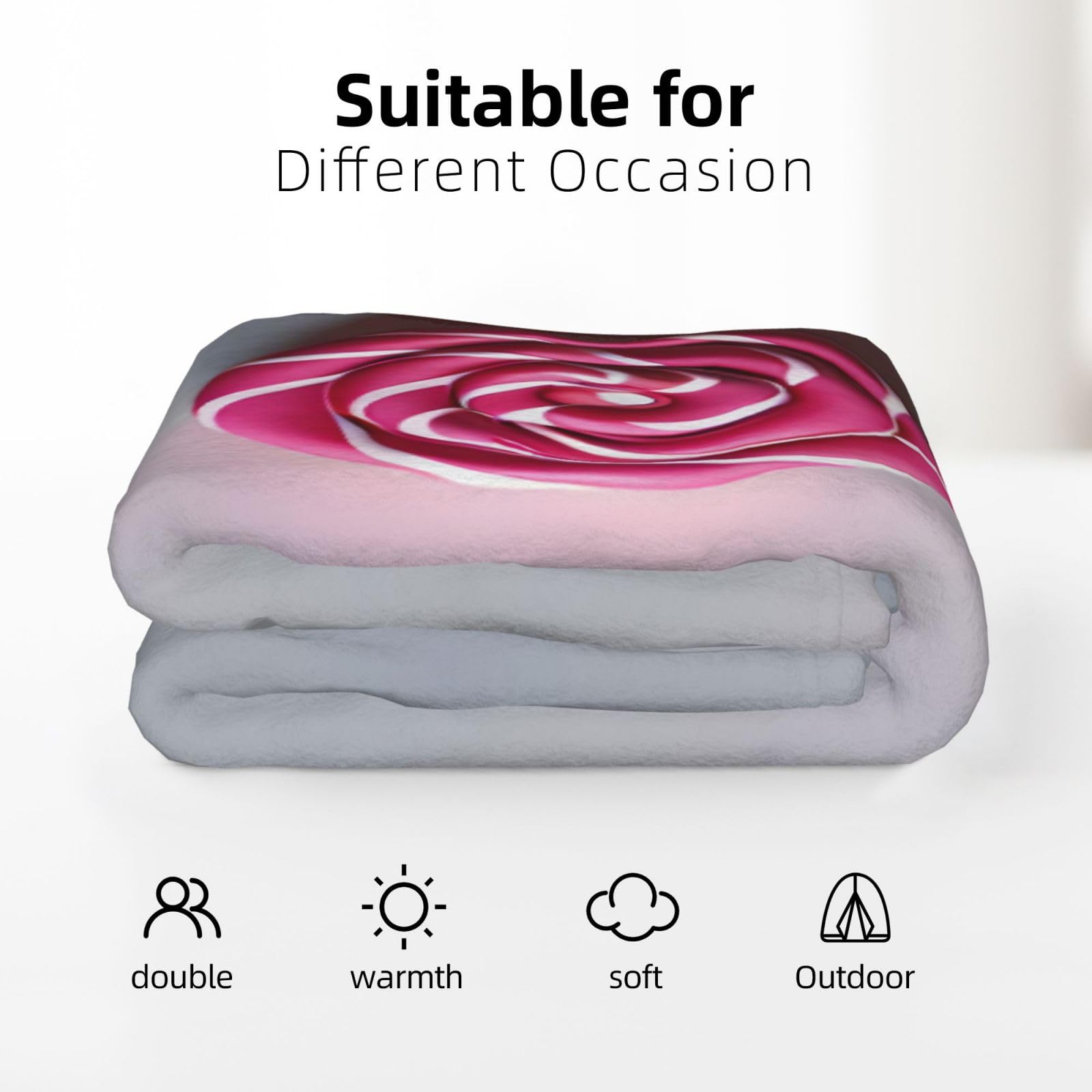 Gemütliche Winter-Flanelldecke, 178 x 203 cm, Lutscher-Druck, Überwurfdecke für Sofa, Bett, Camping, weiches Plüsch-Fleece, für Kinder und Erwachsene