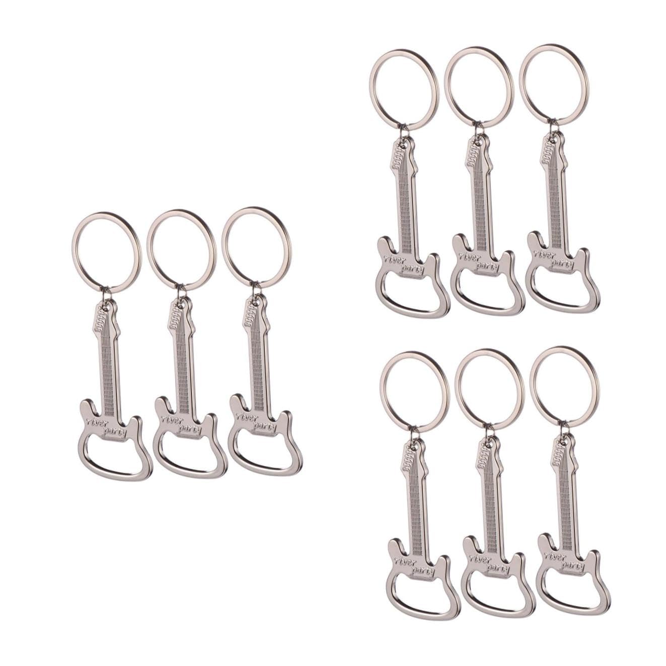 Porte-clés guitare métal argenté décapsuleur bière original 3 pièces