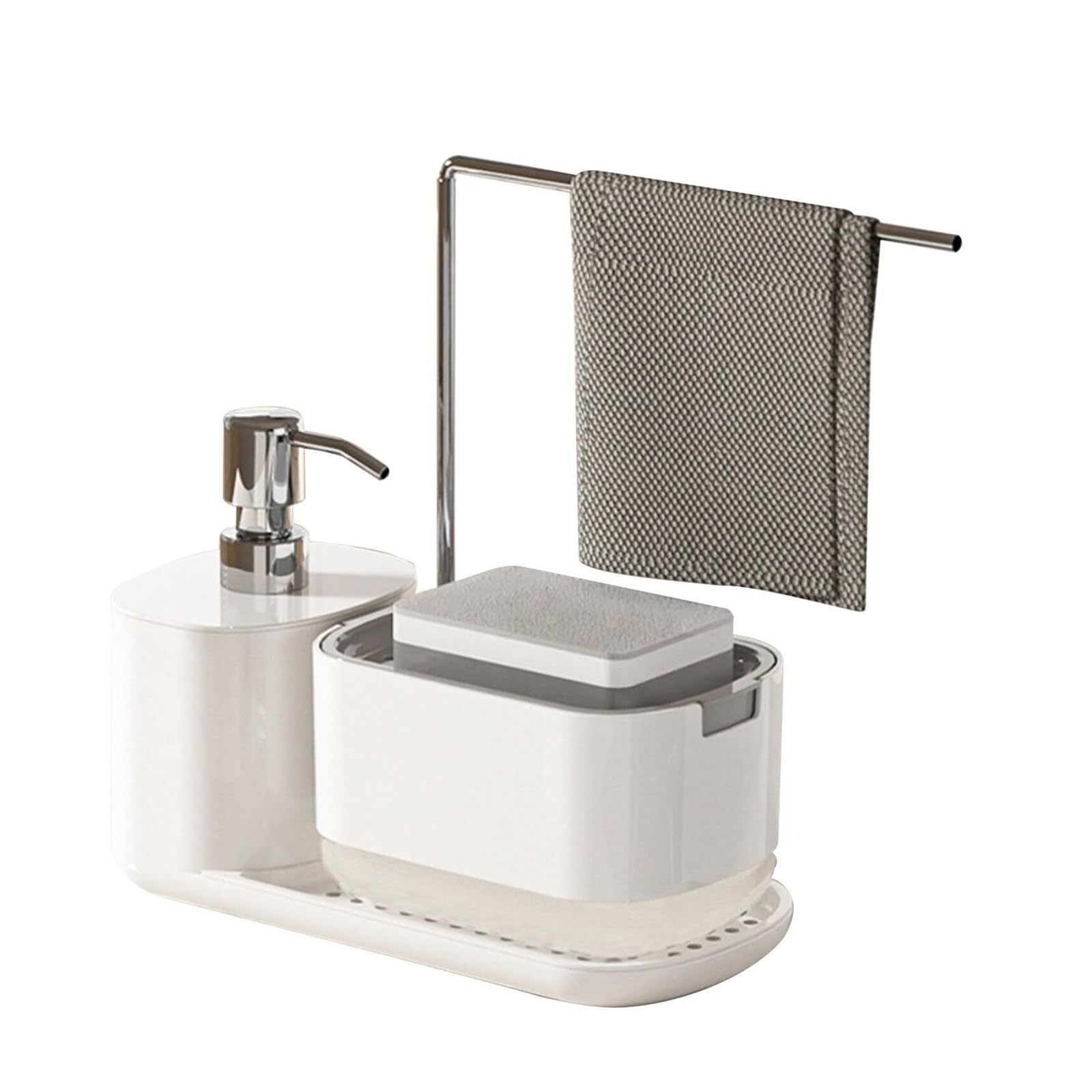 Bathroom Countertop Soap Dish with Sponge Holder Hand and Set with Dishcloth White Decor and Accessories