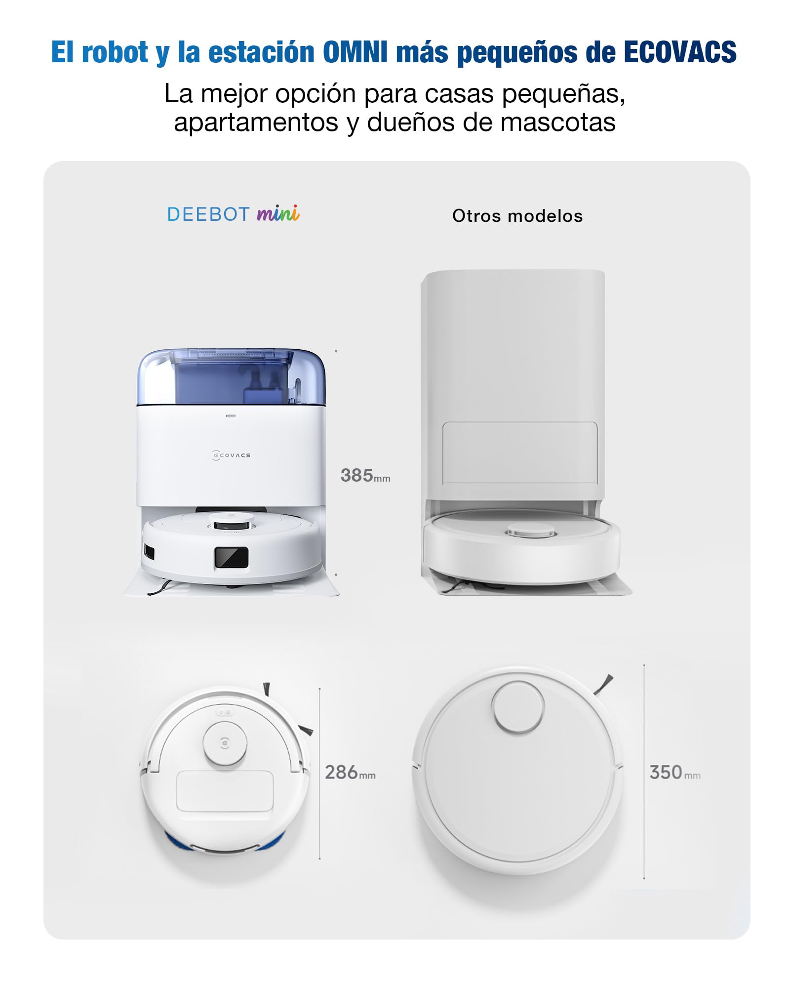 ECOVACS DEEBOT Mini Robot Aspirador y fregasuelos, 9000 Pa | Antienredos ZeroTangle 2.0, TrueMapping 2.0, Secado a 45 ℃, autovaciado, fregado Inteligente, autolimpieza