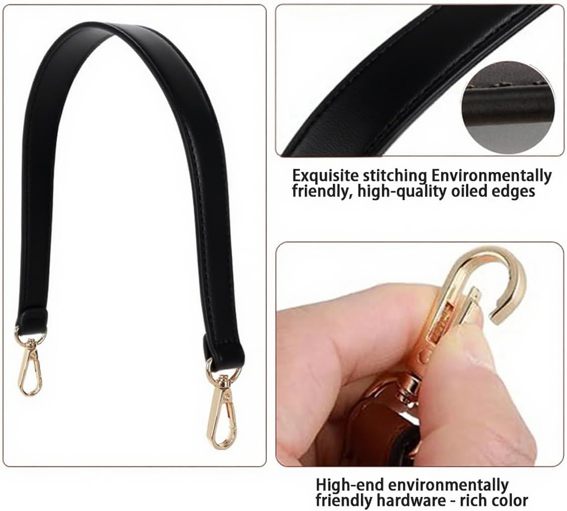 19 Inch Genuine Leather Shoulder Bag Strap Replacement, for Handbags, Purses & Sewing Canvas Projects, Adjustable Black Purse Strap with Swivel Clasps - Image 4
