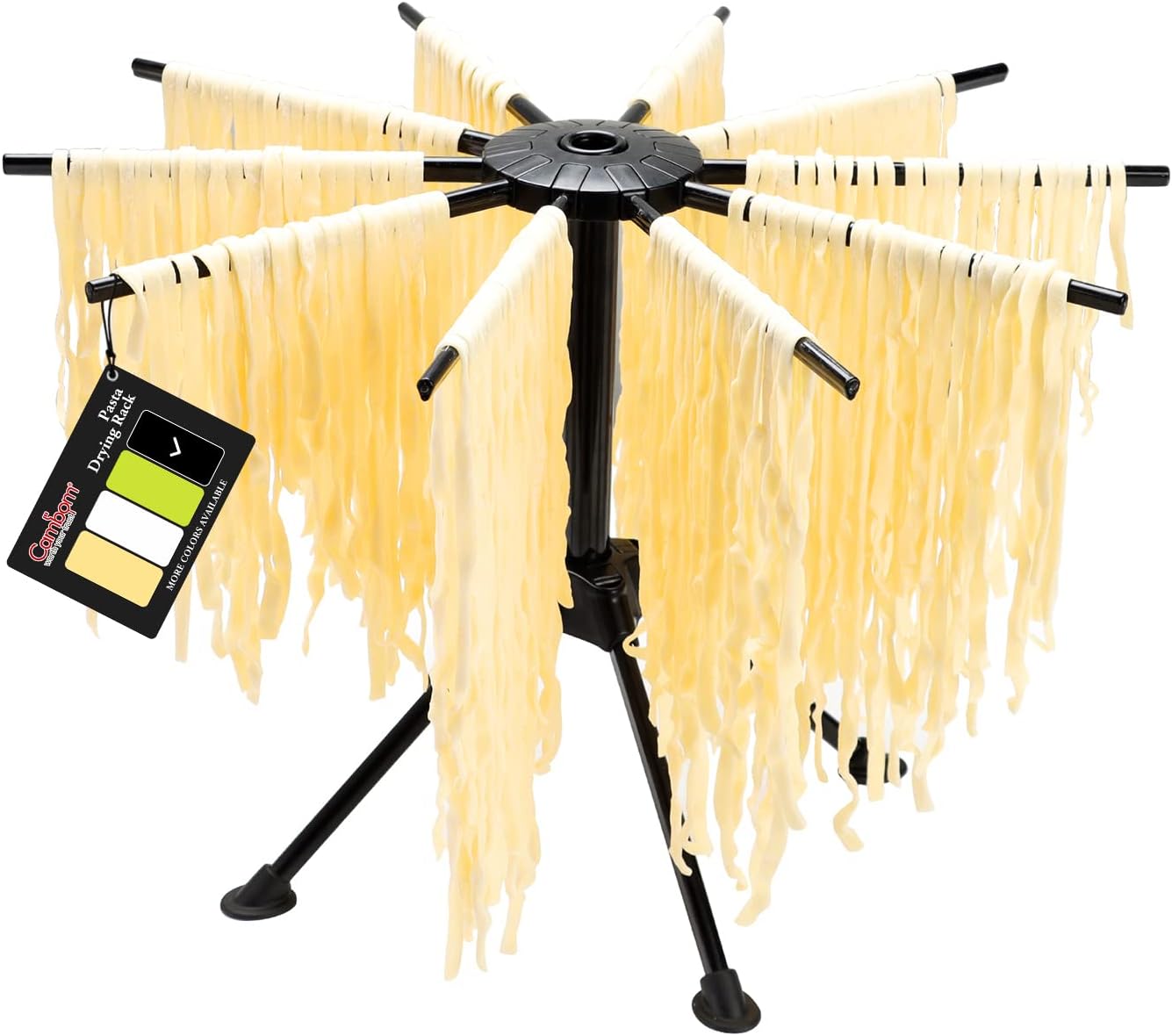 Cambom Foldable Pasta Drying Rack- Plastic Spaghetti Noodle Dryer with 10 Bar Handles Black