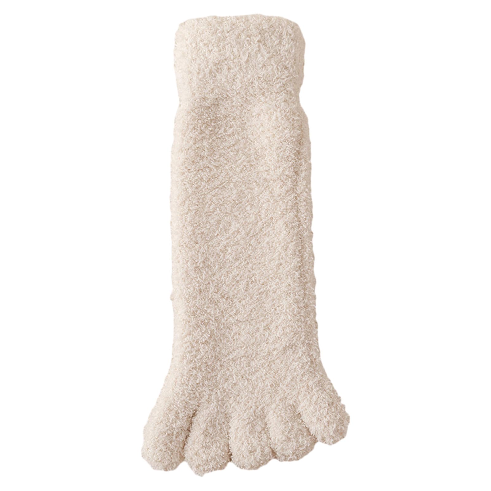 Yjcnelcr Fuzzy Toe Socks for Women Winter Warm Coral Fleece Floor Socks Solid Color Five Finger Furry Bed Socks for Home Sleeping