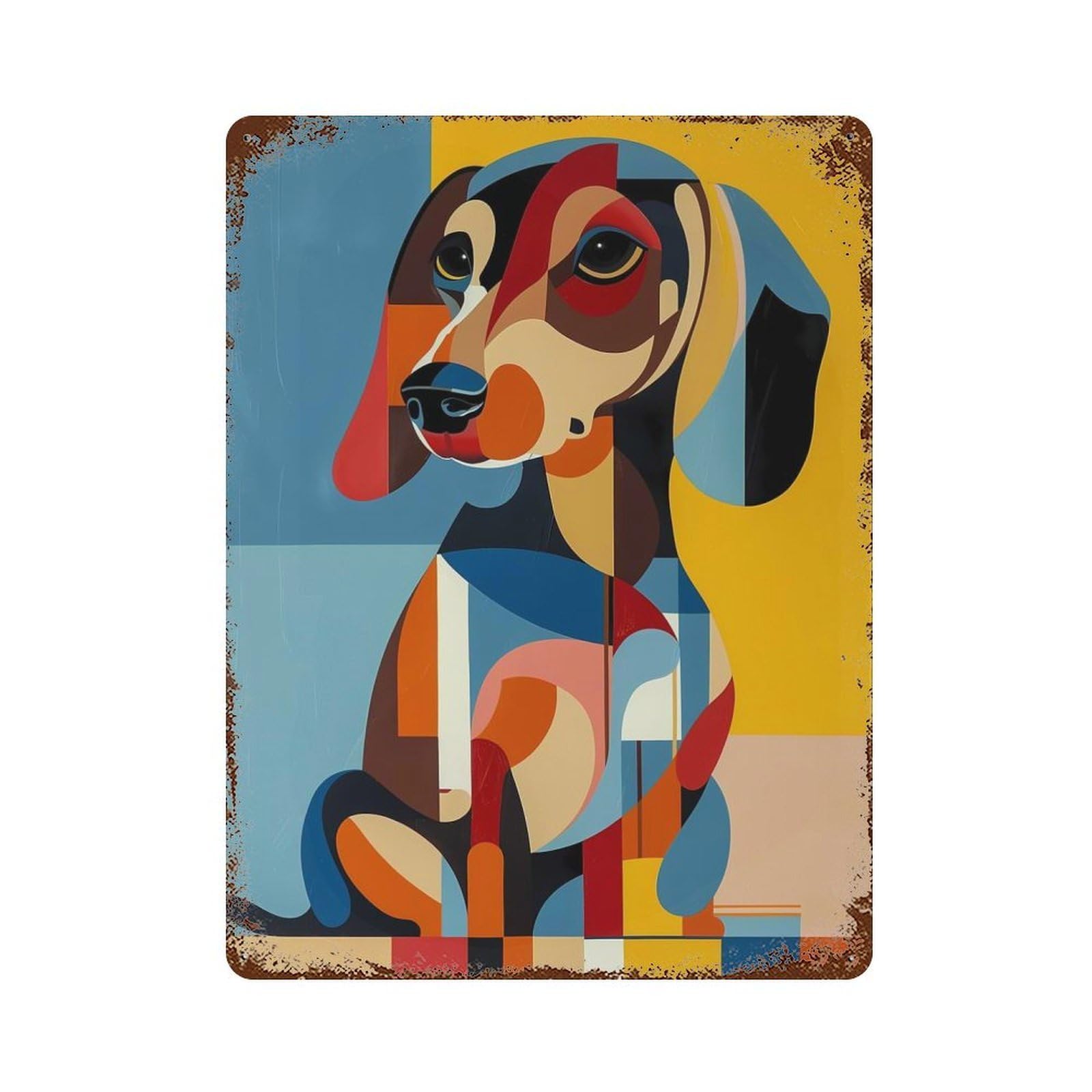 Geometric Dachshund Art Rusty Metal Tin Sign 15.7"x11.8", Industrial Home Decor for Garage, Pub Or Kitchen