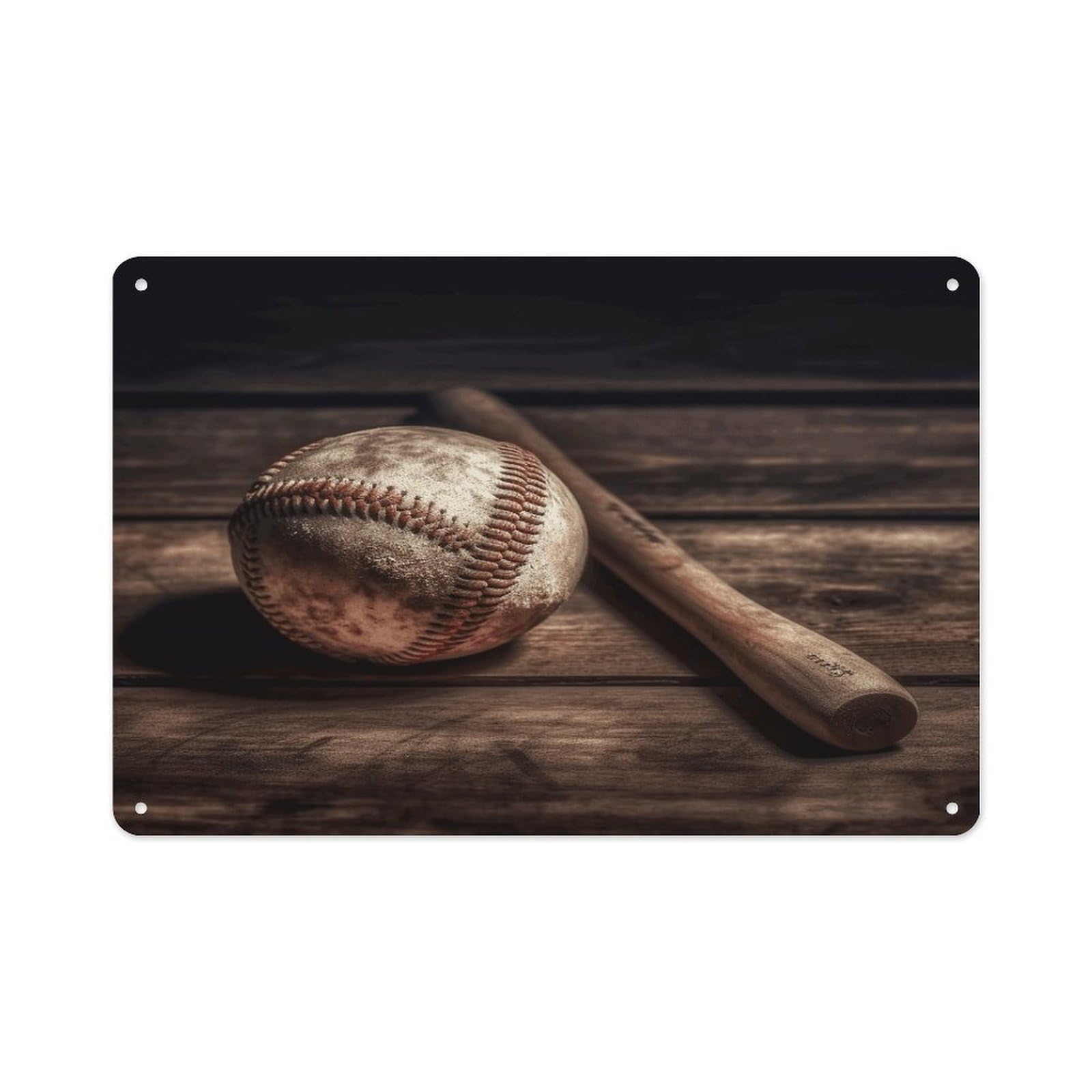VstaDank Vintage Metal Sign Sublimation Aluminum Baseball on Wooden Plaque Sign Weatherproof Art Decorative Wall Plate Boho Aluminum Wall Hanging Decor Retro Poster Plaque 8x12in