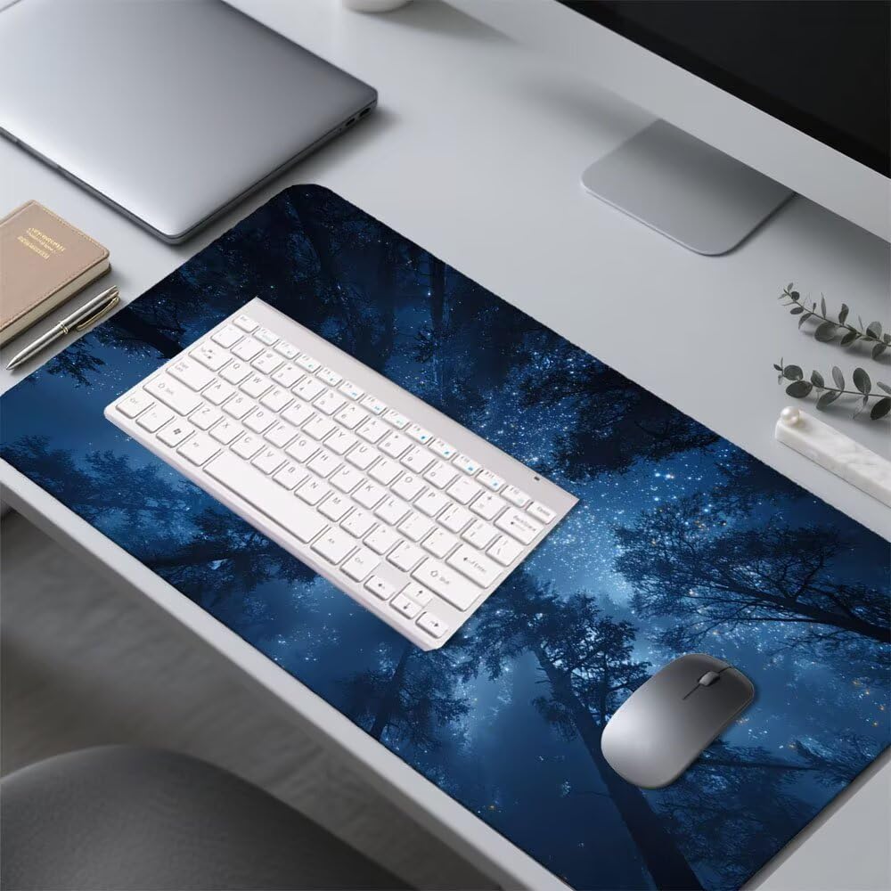 Niebieska podkładka pod mysz podkładka pod mysz 1000 x 400 x 3 mm mata do gier las mata biurkowa ochraniacz na biurko akcesoria do gier poprawa precyzji i szybkości dla graczy PC Laptop Office f-190
