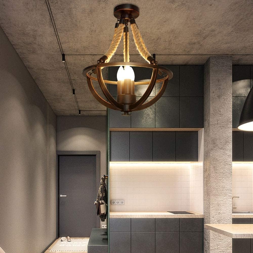American Retro Chandelier Restaurant Bedroom Living Room Lamp Balcony Industrial Wind Wrought Iron Chandelier Hotel Creative Hemp Rope Chandelier Lighting