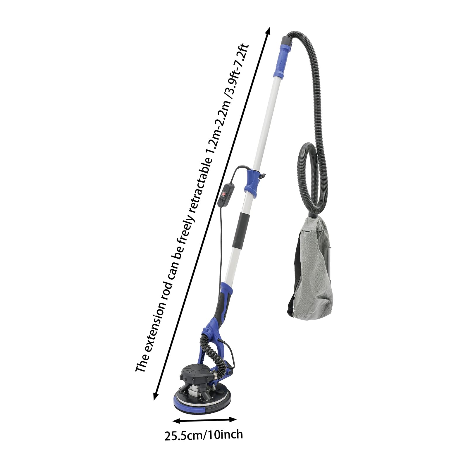 750W Electric Drywall Sander, 1800RPM Drywall Sander with Vacuum Dust Collection, LED Light & 6 Pcs Sandpaper, Foldable & Extendable Handle for Sanding Wall, Ceiling Removal- Gem Blue