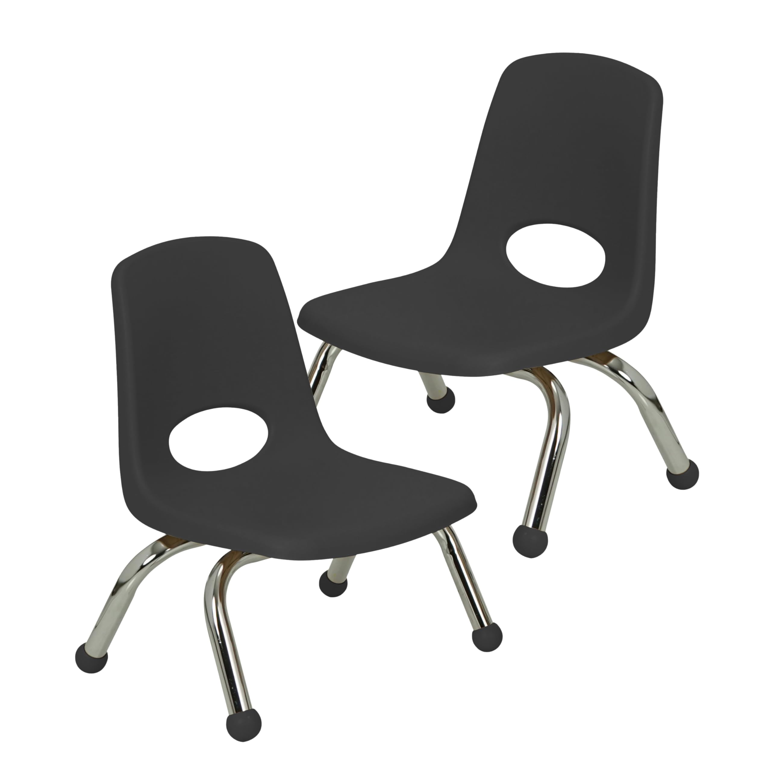 FDP 8" School Stack Chair, Stacking Student Seat with Chromed Steel Legs and Ball Glides for Daycare, Preschool and Homeschool - Black (2-Pack), 15407-BK