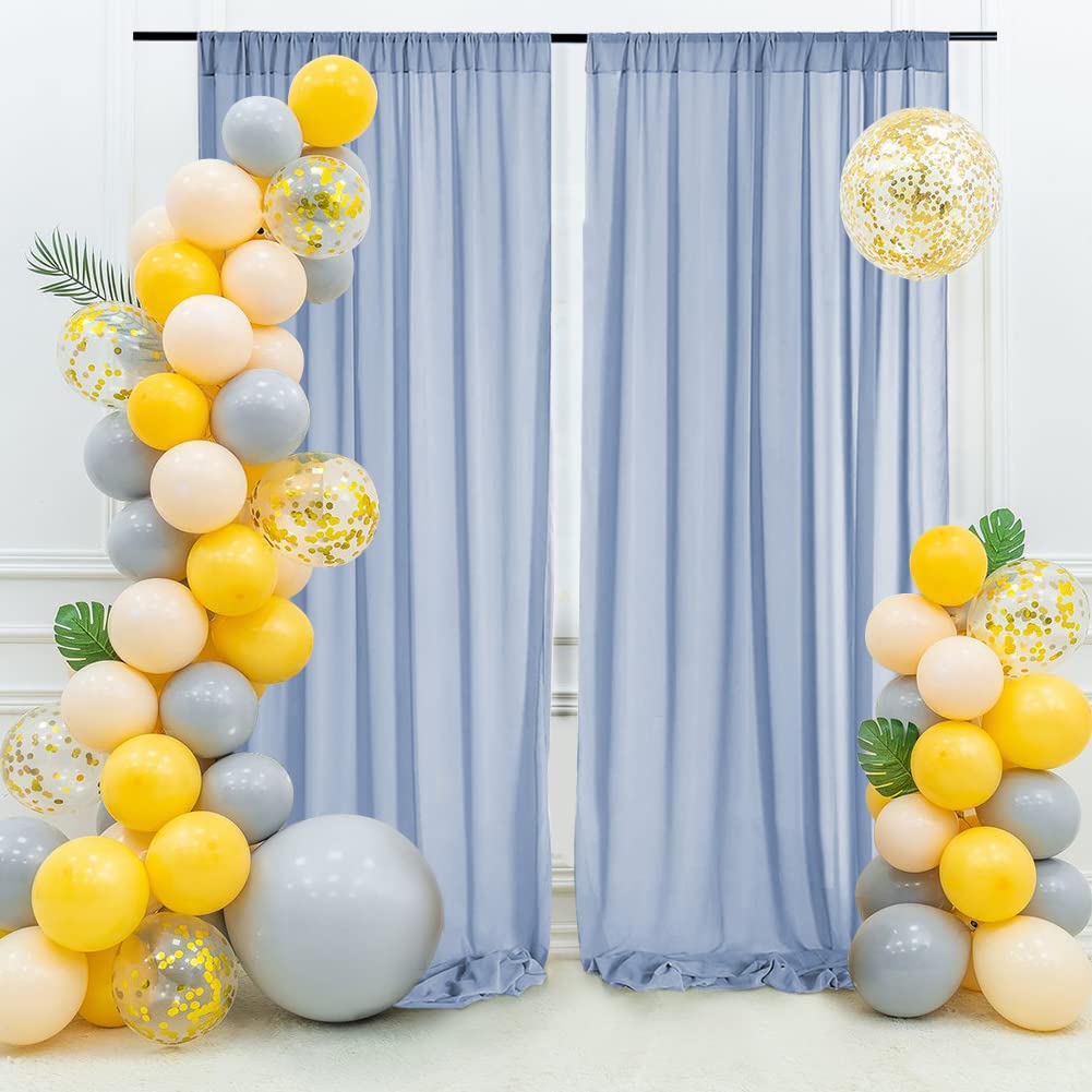 Eternal Beauty Dusty Blue Chiffon Backdrop Curtain 10x5ft Sheer Back Drop for Party Stage Decoration -2 Panels