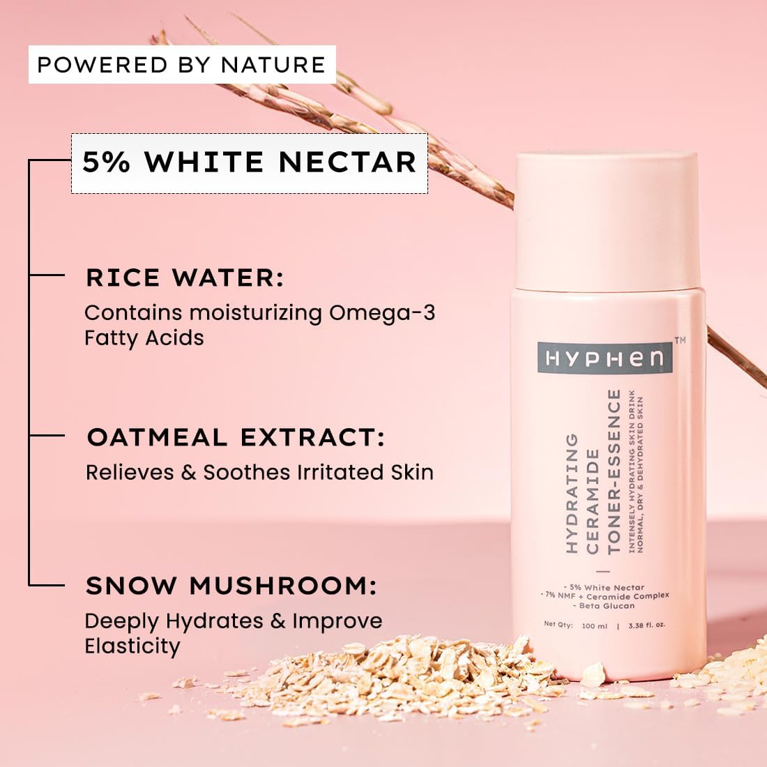Hyphen 7% Ceramides-NMF Milky Face Toner Essence | 5% Glass Skin Blend of Rice Water, Oatmeal & Snow Mushroom Extracts |Hydrates & Nourishes| Alcohol Free Toner| for All Skin Types - 100ml