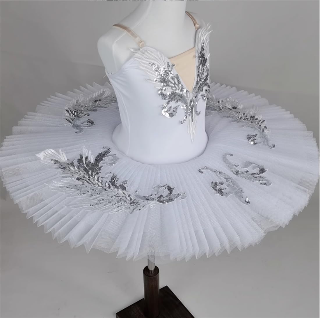 OTMYIGO Robe Tutu de Danse de Ballet du lac des cygnes pour Filles, Justaucorps à col en V Tenue de Danse de Ballerine, Tutu crêpe Robe de Danse fête de Ballerine