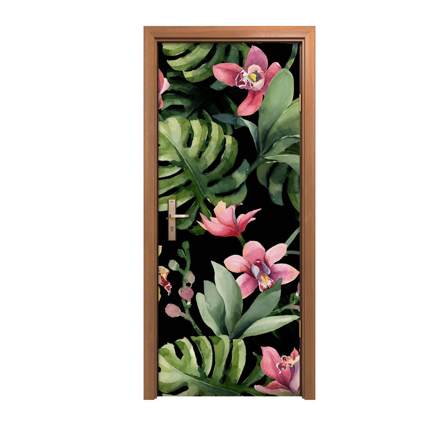 Autocollant de porte lavable 90x200cm Fleurs de plantes pour masquer les imperfections
