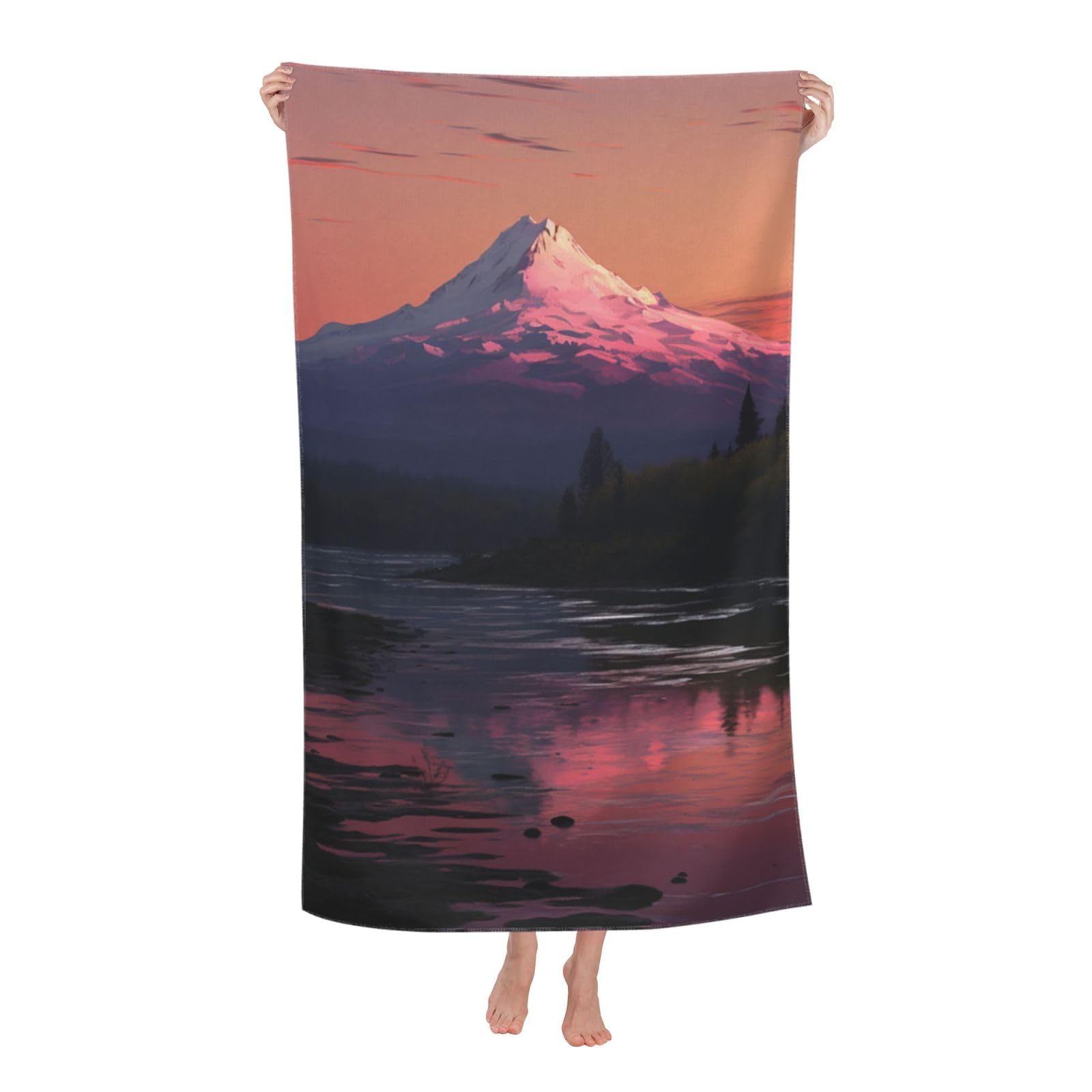 HLBSDM Sunset Landscape Mountains Lake Beach Towel 52 x 32 in Vacation Essentials Quick Dry Sand Free Pool Swim Towel Super Absorbent Bath Towels Oversized Gym Towels Travel Blanket Gift