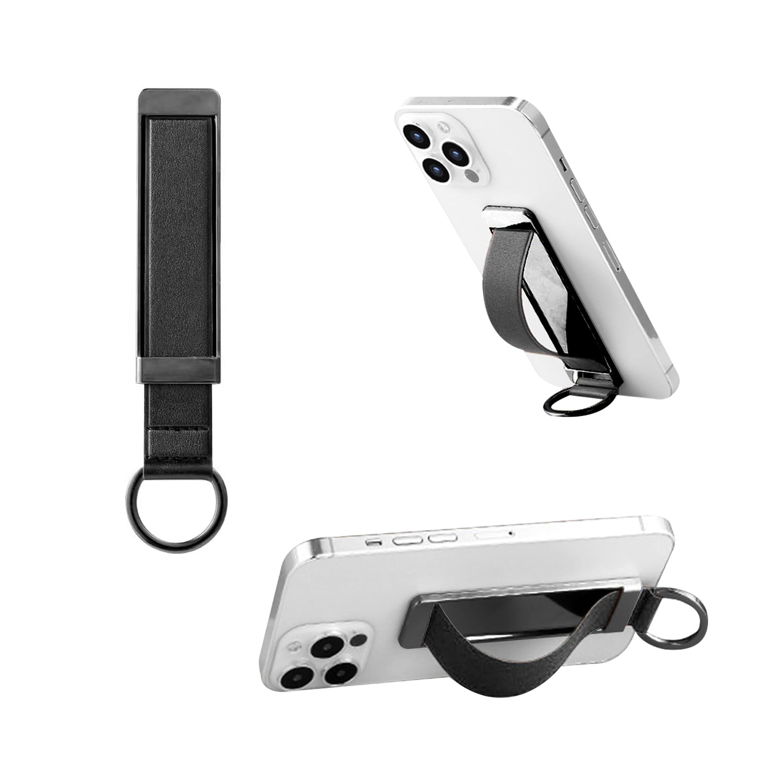 KASTWAVE Phone Grip, 3 Packs Phone Grips for Back of Phone, Phone Strap Grip Holder Finger Cell Phone Grip Telescopic Phone Finger Strap Stand Universal Finger Kickstand for Most Smartphones (Black)