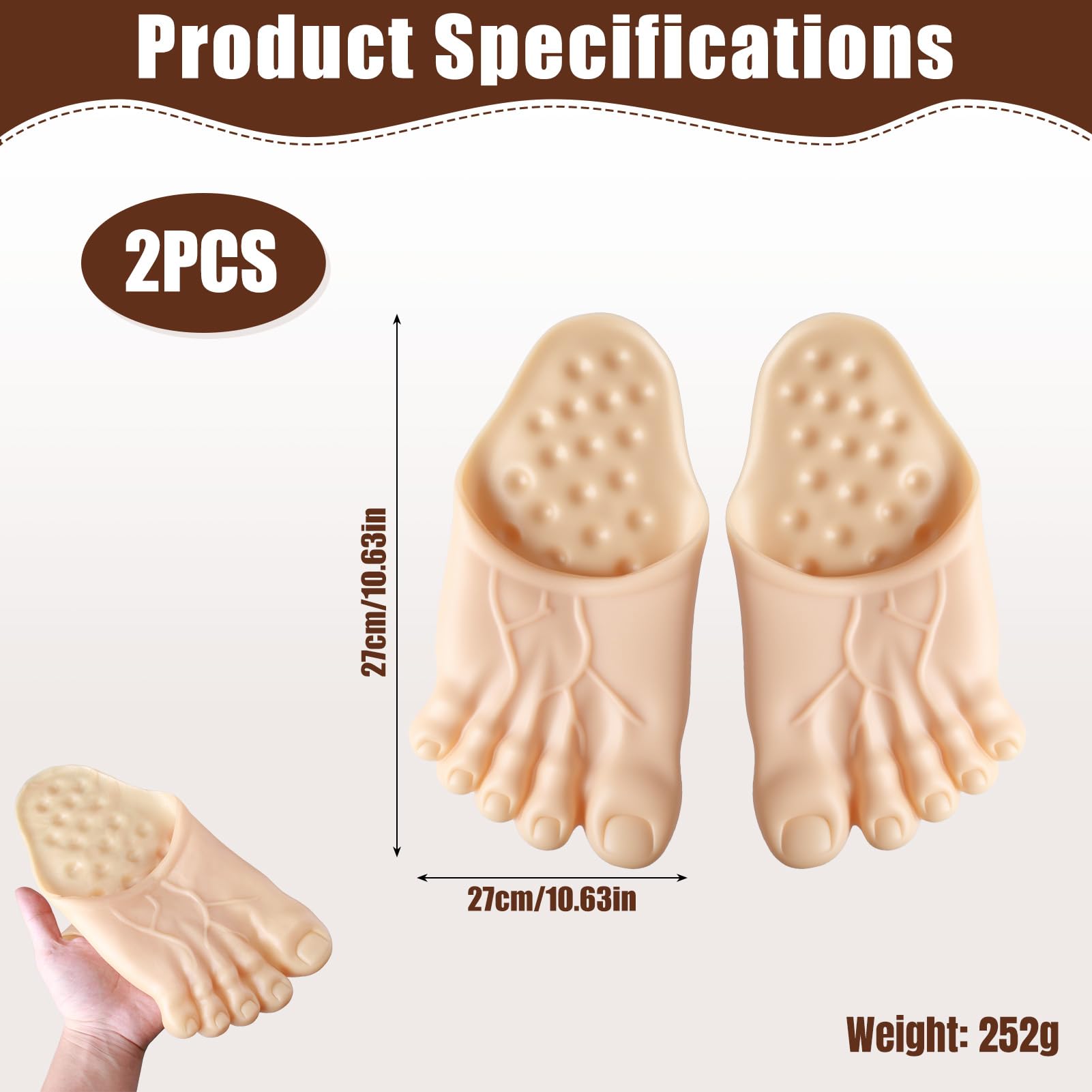 Lotnery Realistic Giant Feet Slippers, Funny Jumbo Foot Covers for Halloween Parties Size 27x13cm - Image 2