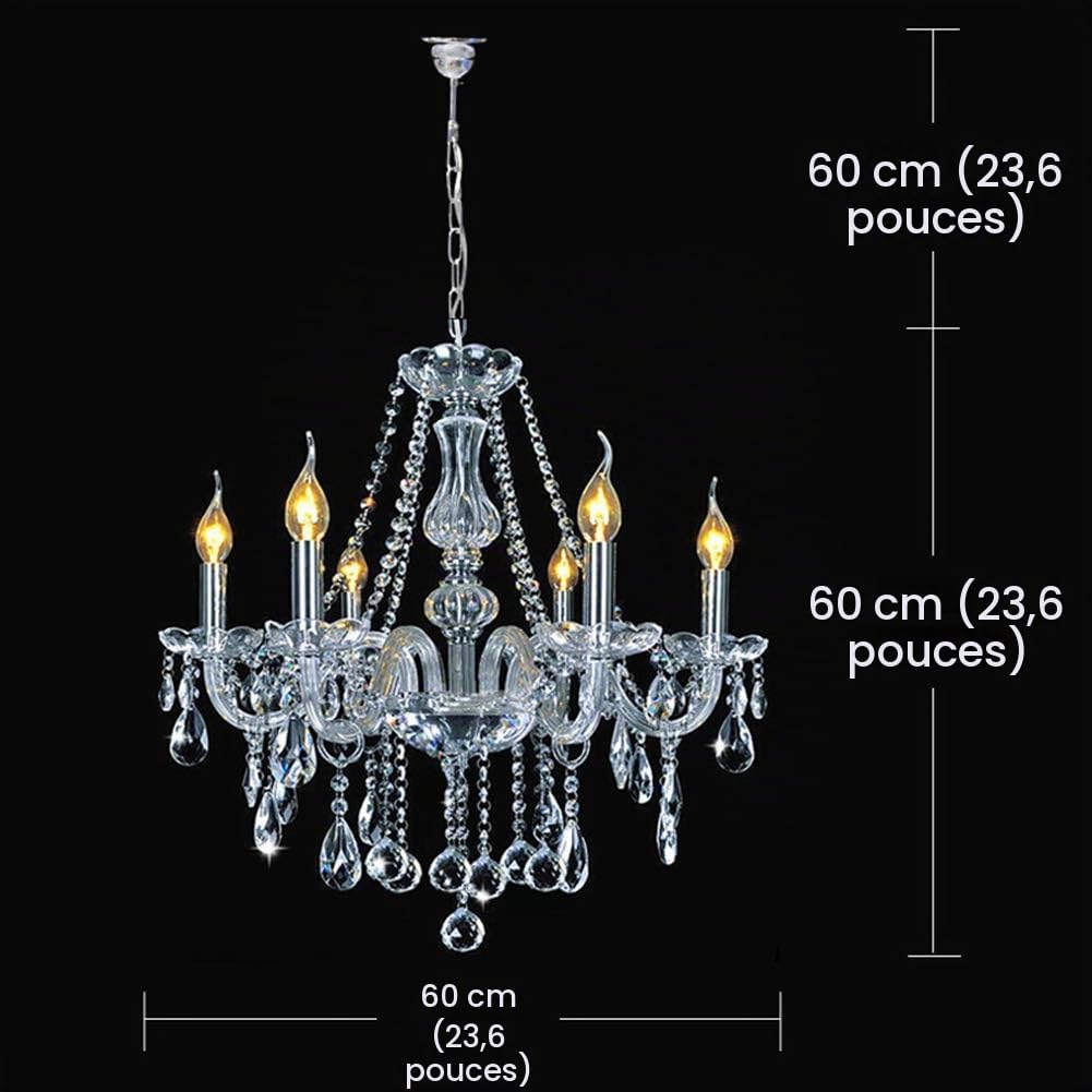 Lustre en Cristal Maria Theresa, Plafonnier en Verre Cristal K9 Transparent avec 6 Bras, Luminaires Suspendus Modernes et élégants pour Salle à Manger, Salon, Couloir, Escalier
