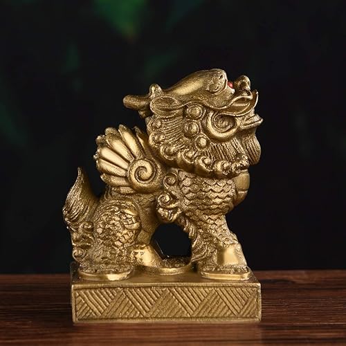 Miniatura 5 de BRASSTAR Estatua de Kirin Kylin de latón Feng Shui Pi Yao 3.5 (H) Figura de avatar de dragón para riqueza, suerte, prosperidad, protección para la