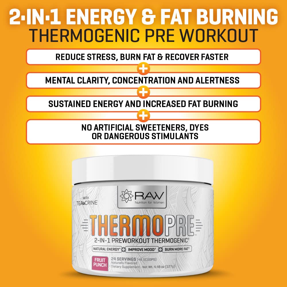 RAW Synergies Pre Workout Thermogenic Fat Burner Powder for Women and