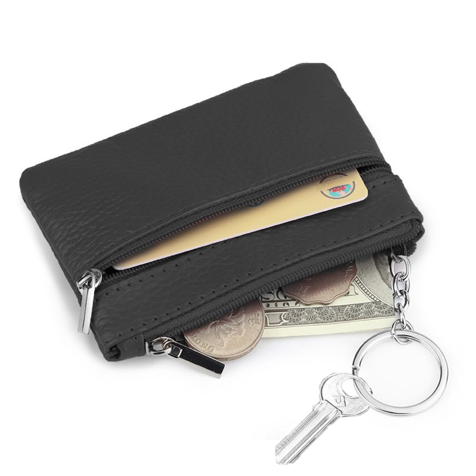 2 etui na klucze ze skóry PU, skórzane etui na klucze, małe etui na klucze, portmonetki, małe portmonetki, damskie na kluczyki samochodowe, czarne, skórzane etui na klucze samochodowe, Zawiera żelazo,