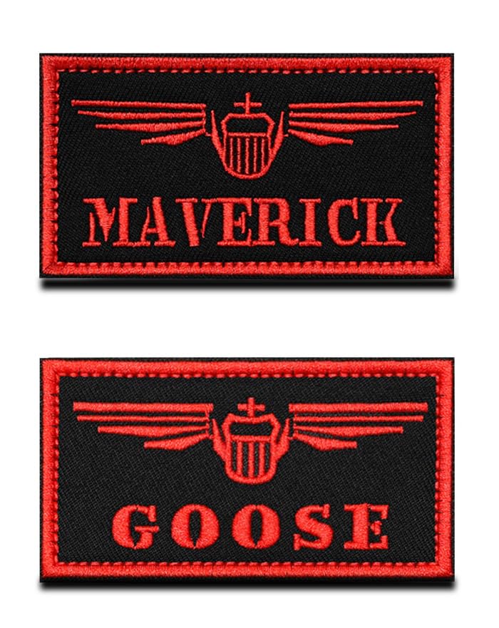 2 Pcs Maverick Goose Embroidered Morale Patch - Compatible with TOP Gun Air Force Funny Meme Emblem Applique Hook and Loop Sew On Tactical Military Patches for Backpacks Hats Jackets Vest