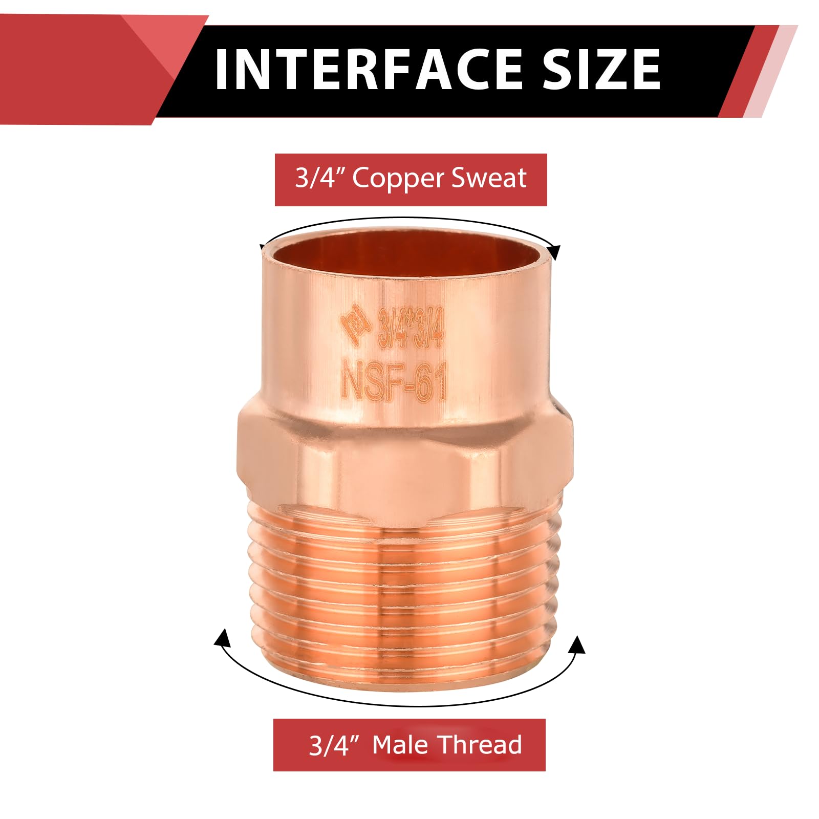 10 adaptadores EFIELD macho de cobre de 3/4 pulgadas C x MIP | Accesorios de fontanería de cobre con conexión de soldadura por sudor, COPPER061 (10)