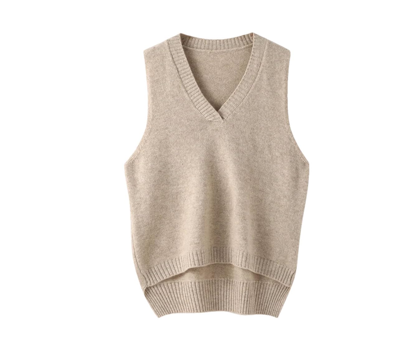 Chaleco de lana con cuello en V para mujer, sin mangas, chaleco de punto de lana, cuello en V, chaleco sólido