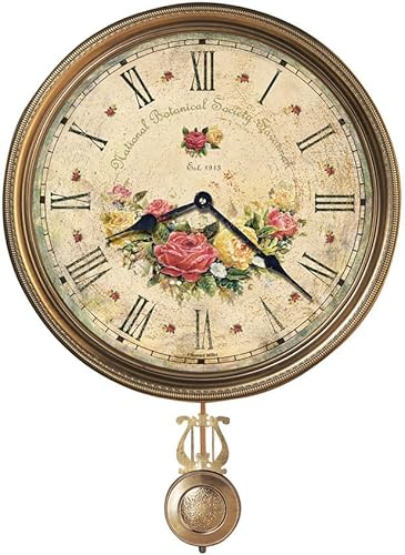 Miniatura 1 de Howard Miller Savannah Botanical VII - Reloj de pared 620-440 péndulo de latón antiguo bisel acabado de latón movimiento de cuarzo ajuste automático