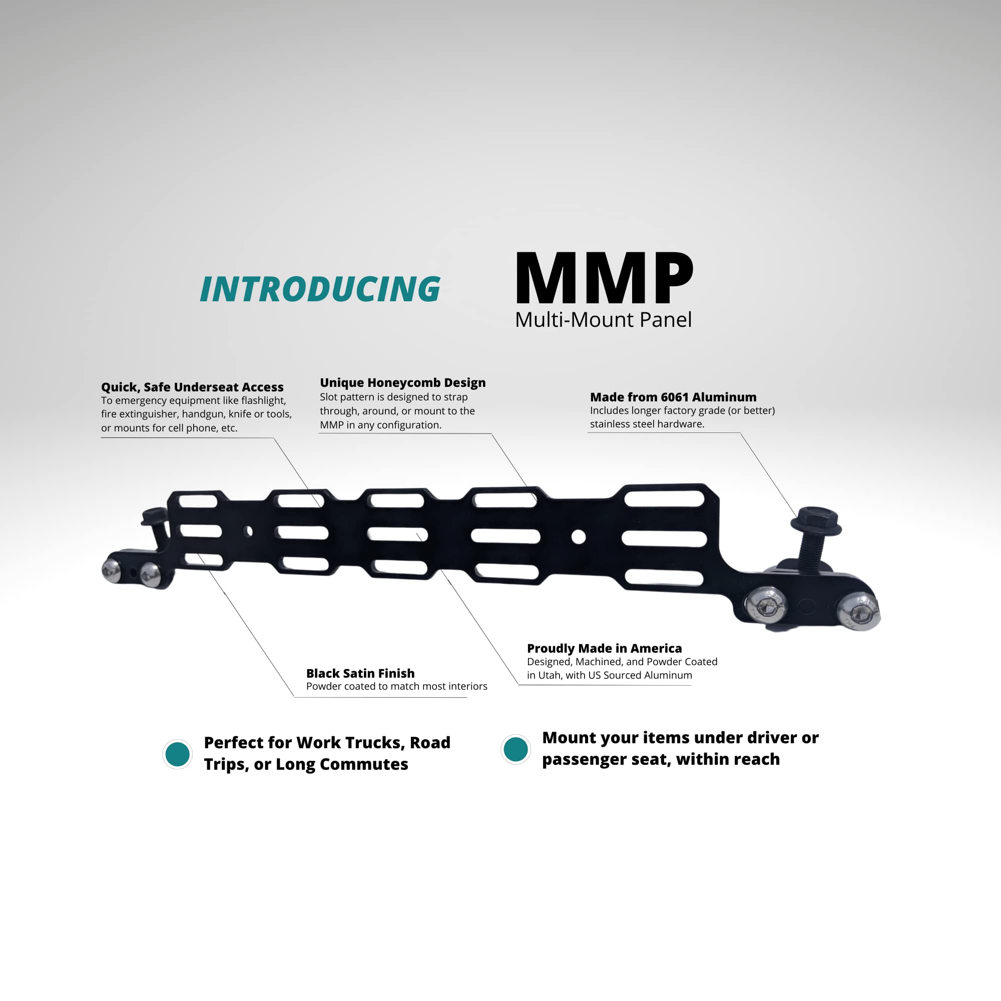 Seat Mount Multi Mount Panel (MMP) - Molle Panel - Made in USA - Desert Does It - Original Design, Solid Aluminum, Factory Grade Hardware, Compatible with Toyota Tacoma, 4Runner, and Lexus GX