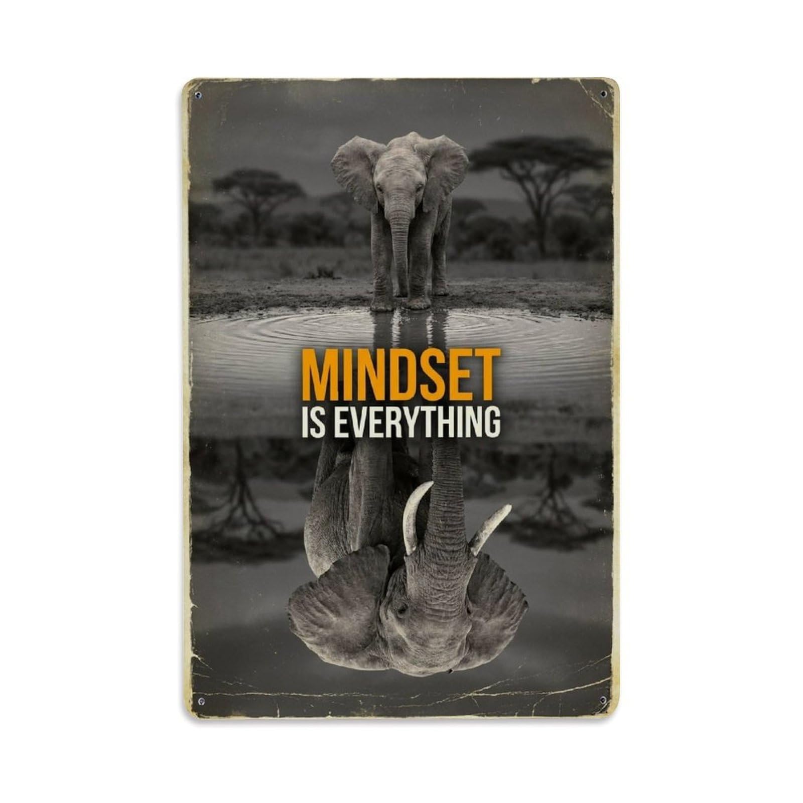 Olhnbad Style Elephant Wildlife Mindset Is Everything Quote Metal Tin Sign
