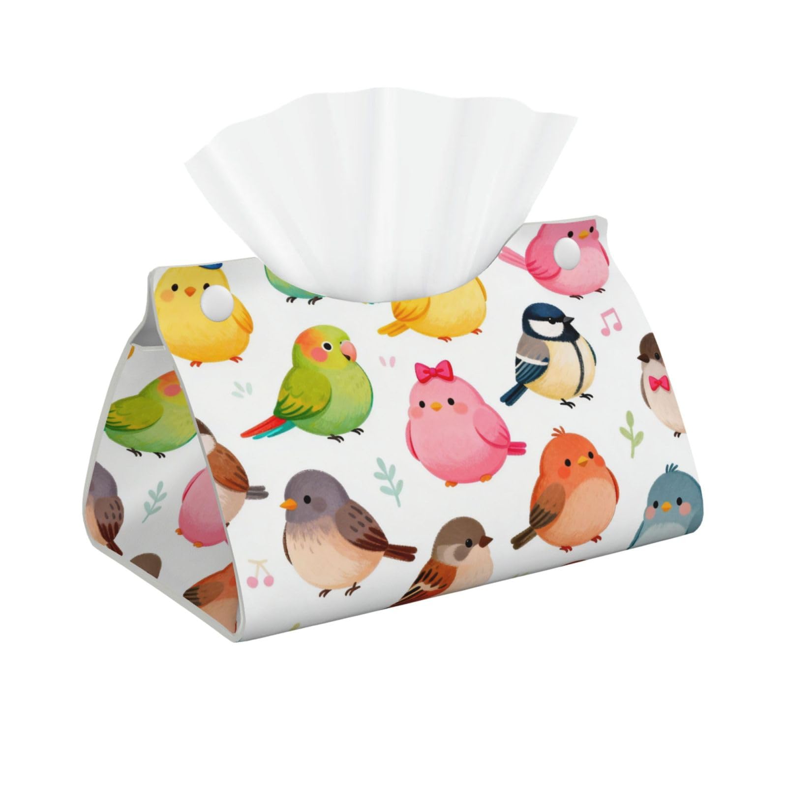 Bird Party Long Leather Tissue Box Cover-Waterproof PU Leather Tissue Holder for Bathroom, Decorative Rectangular Tissue Case