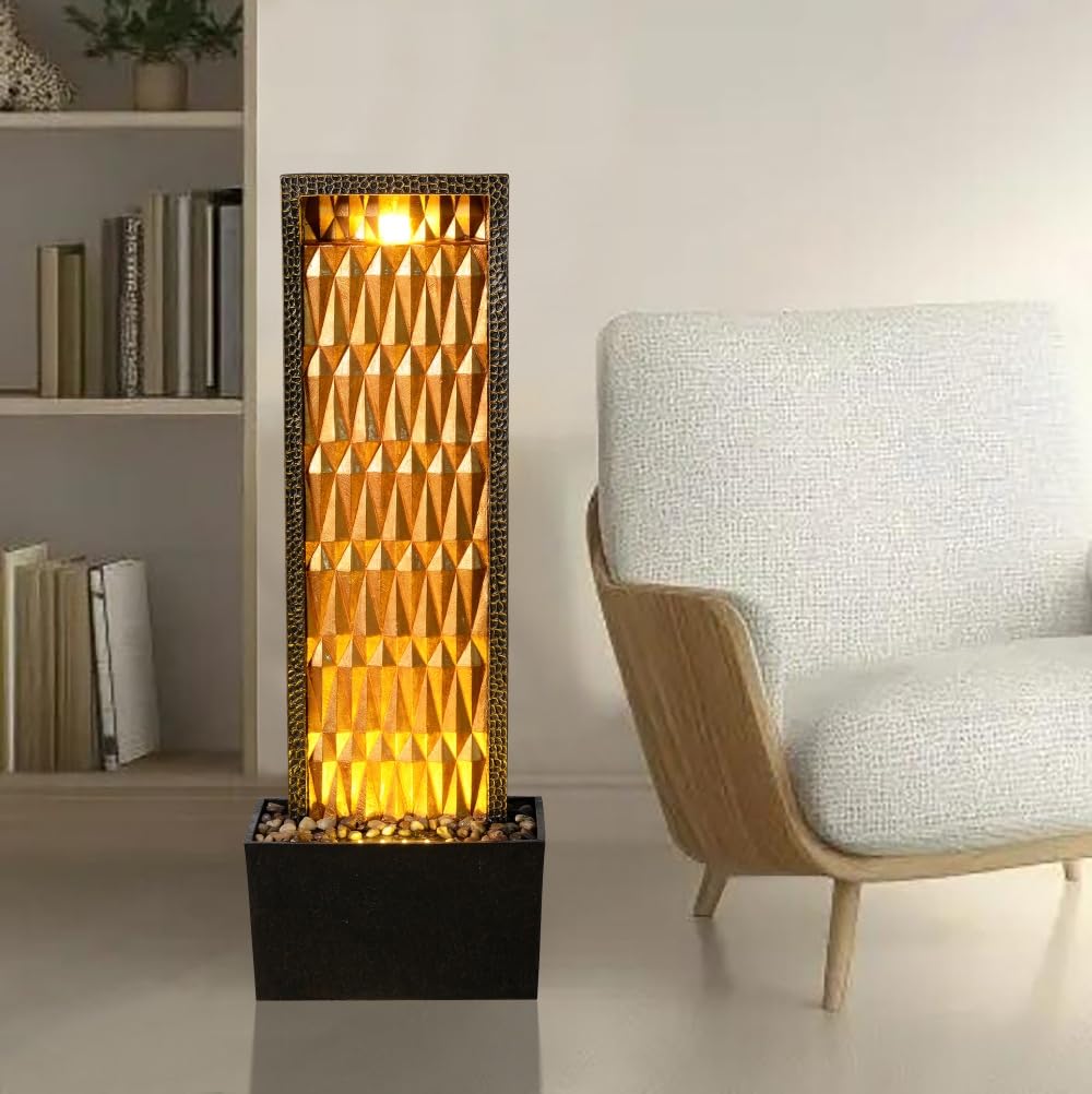 ChengPin Outdoor Water Fountain, 38.2-Inch Tall Gold Brilliant Design Waterfall Fountain for Garden, Patio, Backyard Decor