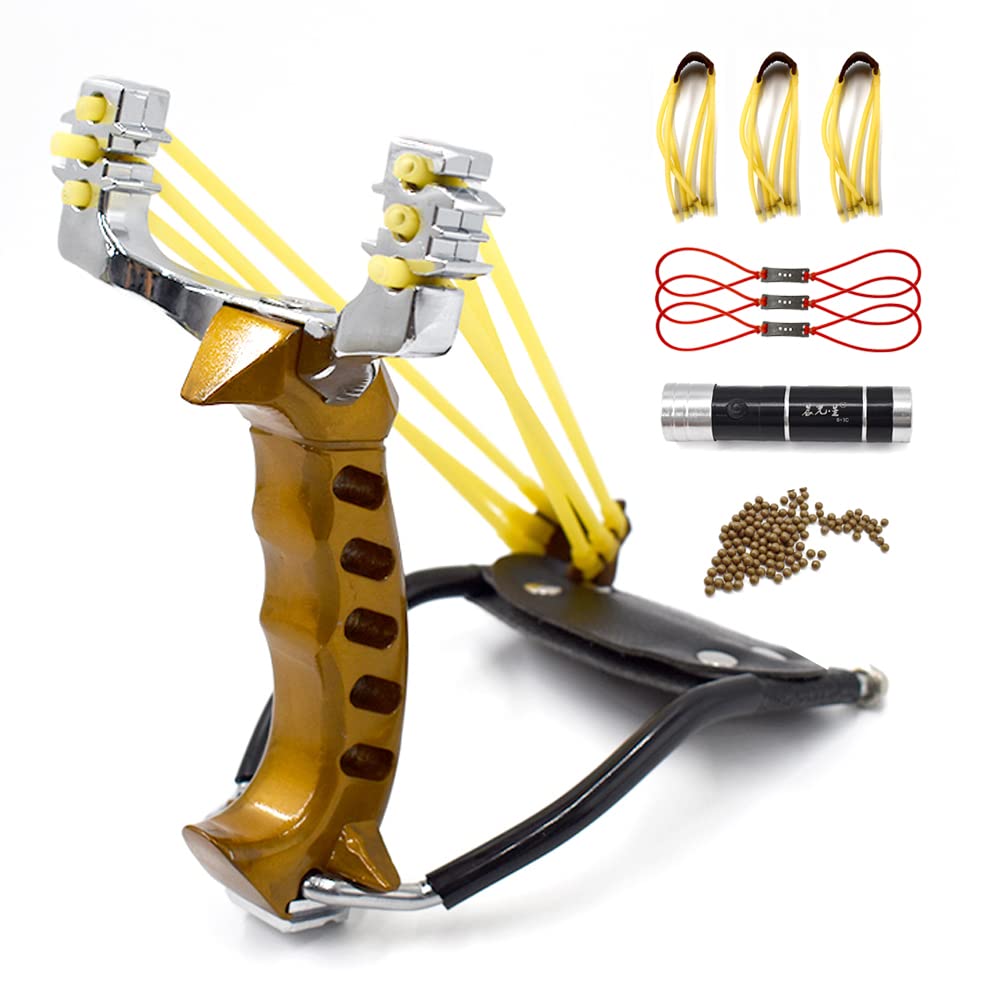 Runzkzy Wrist Rocket Slingshots for Adults, Professional Slingshots for Hunting with Tubular Catapult Slingshot Bands, Metal Slingshot for Outdoor Shooting Target Practice and Fishing (Package B)