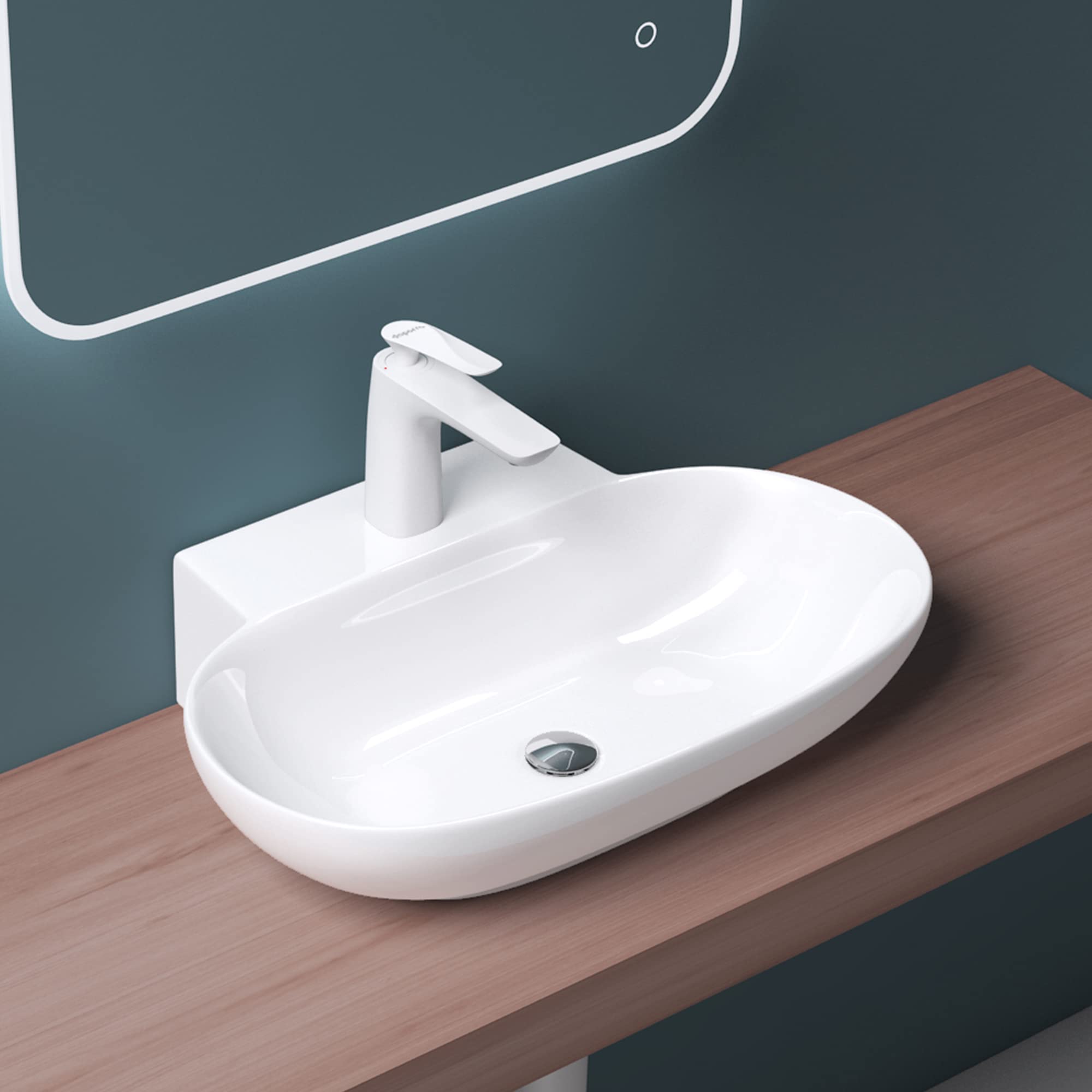 Mai & Mai Lavabo sobre Encimera Lavabo Suspendido Baño Lavabo | Ovalado | Blanco Brillante | Cerámica | 56x39,5x12,5cm | con Orificio para Grifo sin Rebosadero | Brüssel899